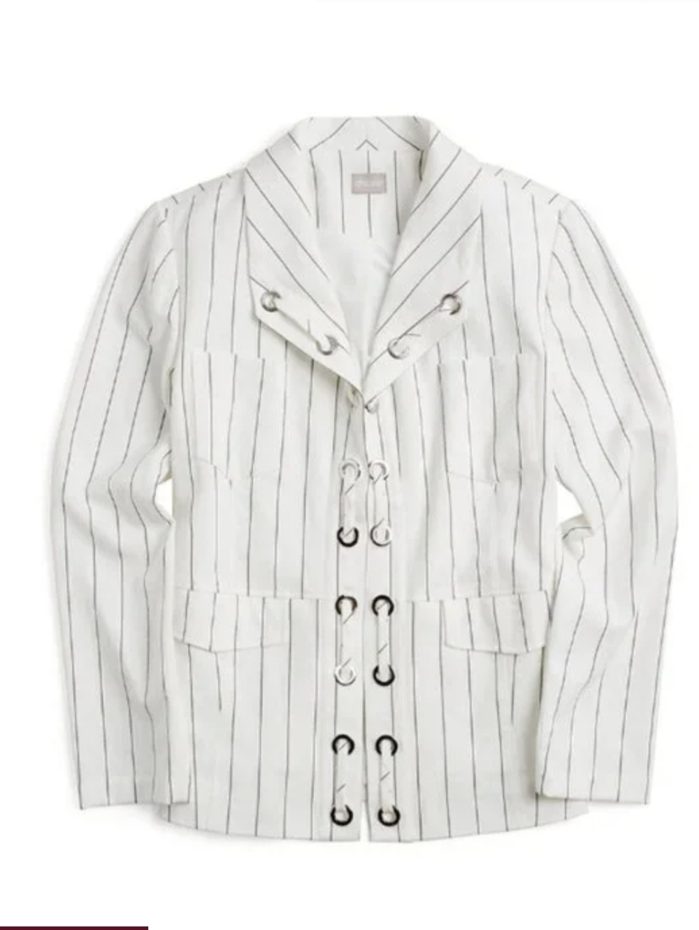 Chico's White Striped Open Front Grommet-Detail Jacket‎ Blazer Size XL